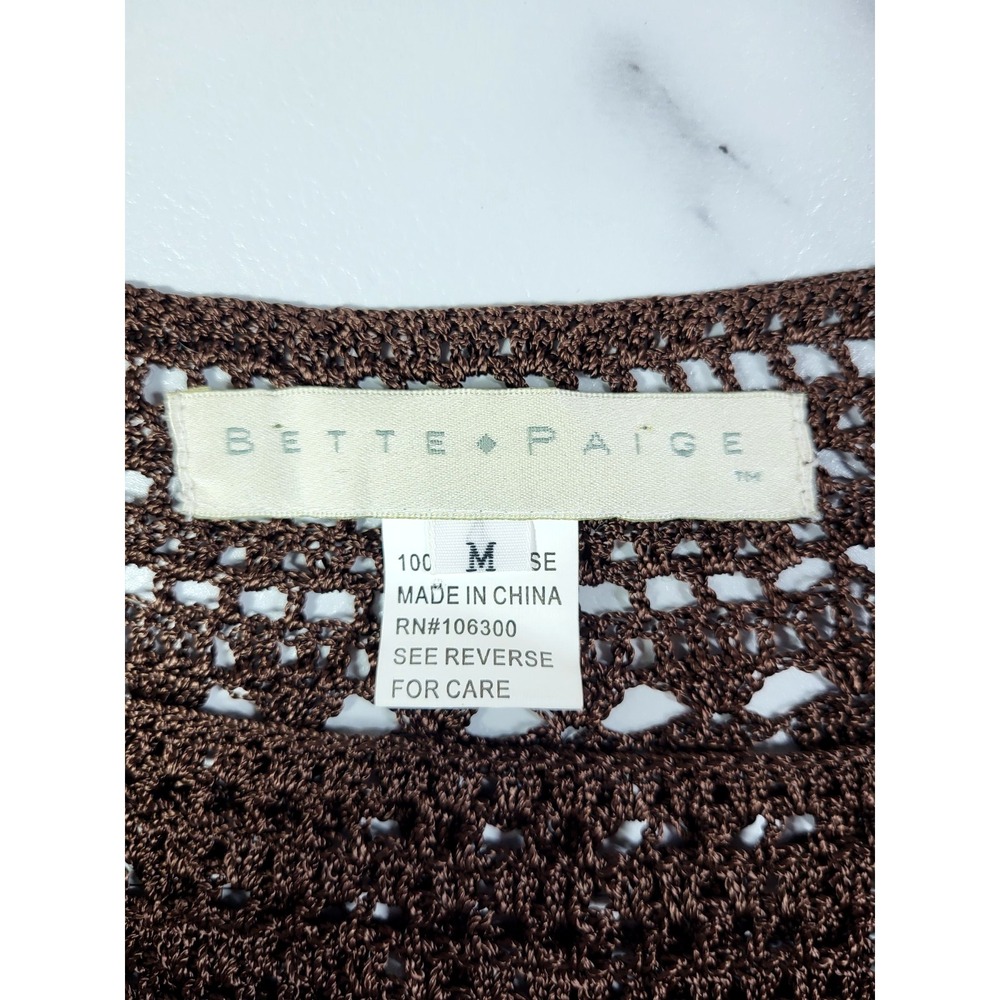 Bette Paige Brown Crocheted Open Knit Raglan Sleeve Top Medium Boho Coquette - Picture 3 of 10